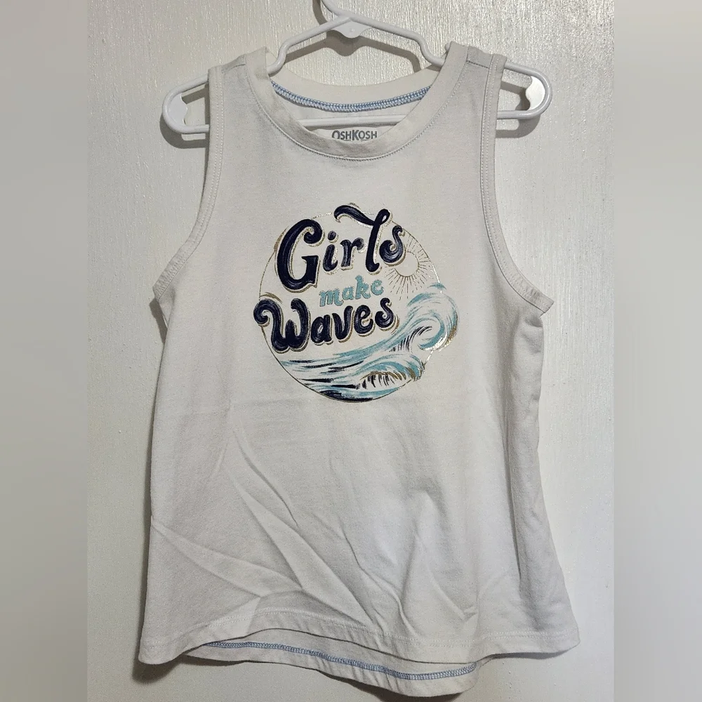 🌎 Osh Kosh Size 7 "Girls Make Waves" Tank Top - Picture 2 of 5